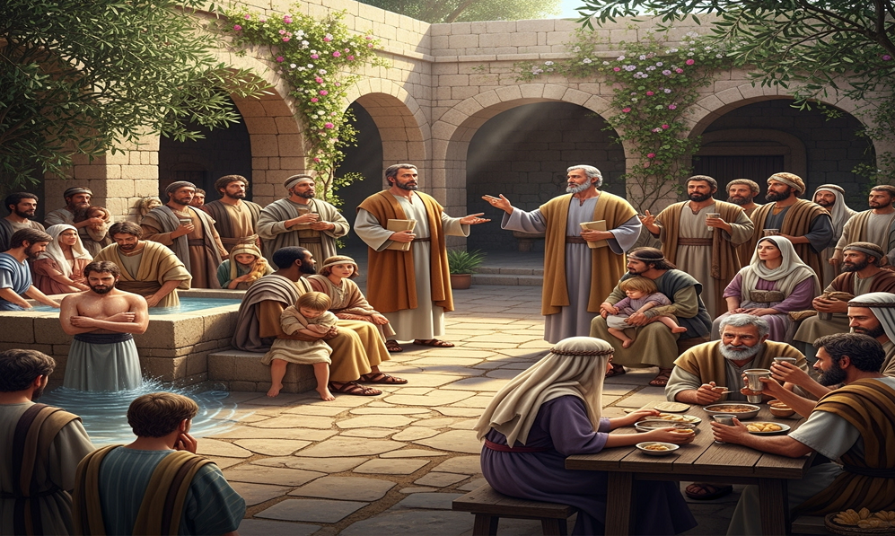 Early Christians gathered under apostolic authority in the first-century Church.